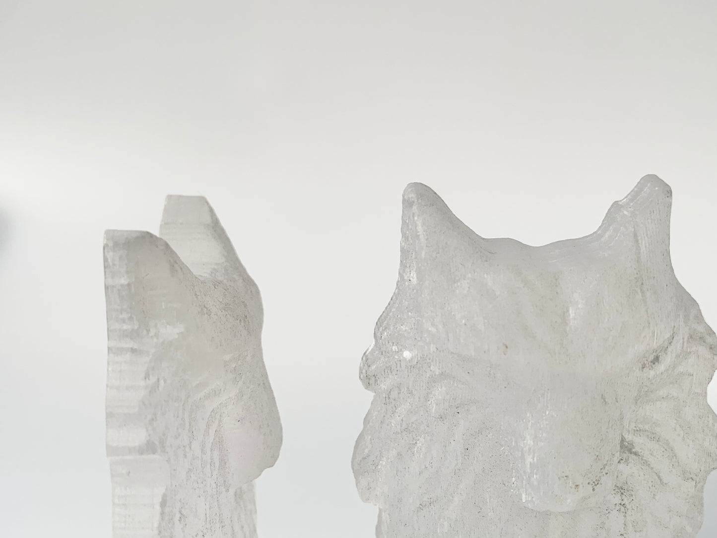 Satin Spar Flat Wolf Carving