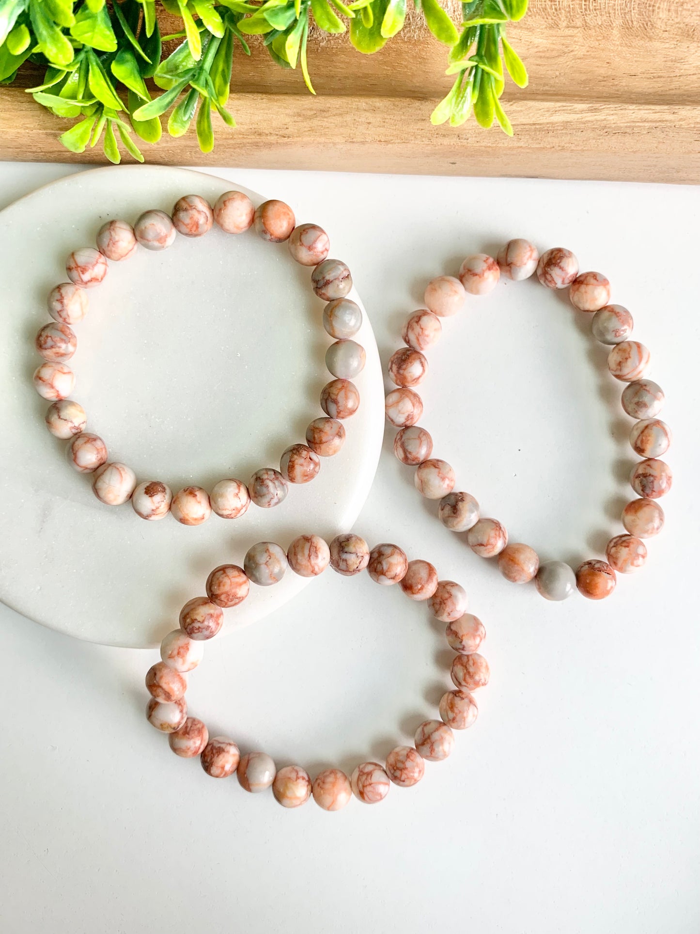 Red Vein Jasper Bead Bracelet