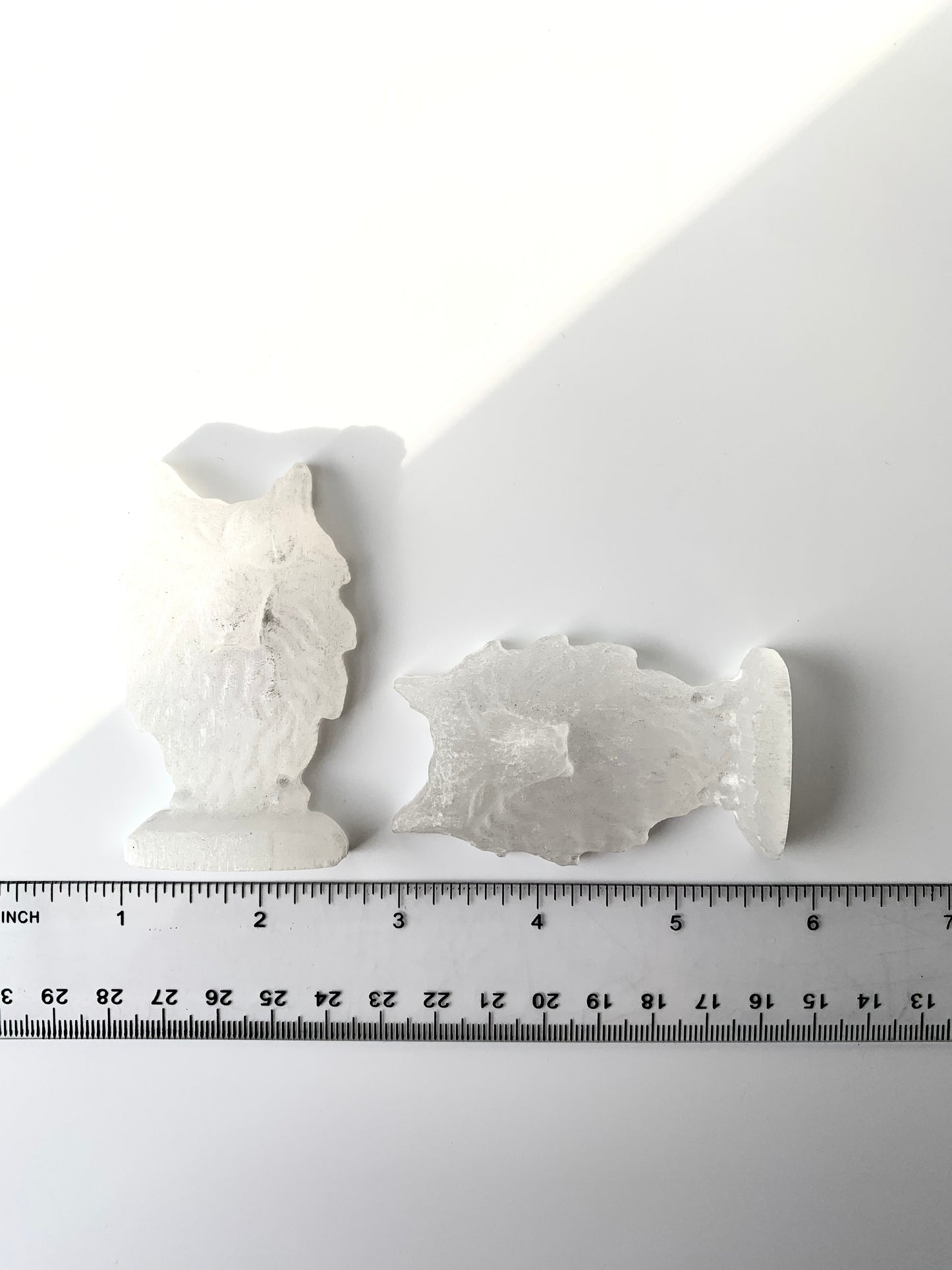 Satin Spar Flat Wolf Carving