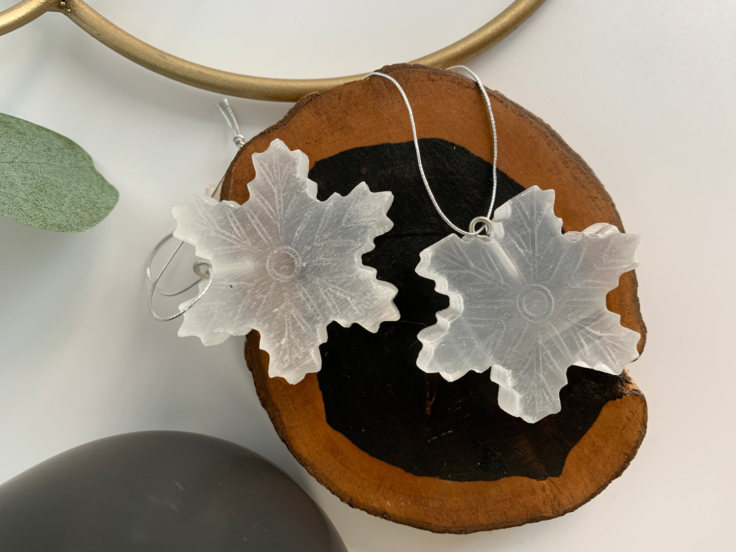 Satin Spar Snowflake Ornament