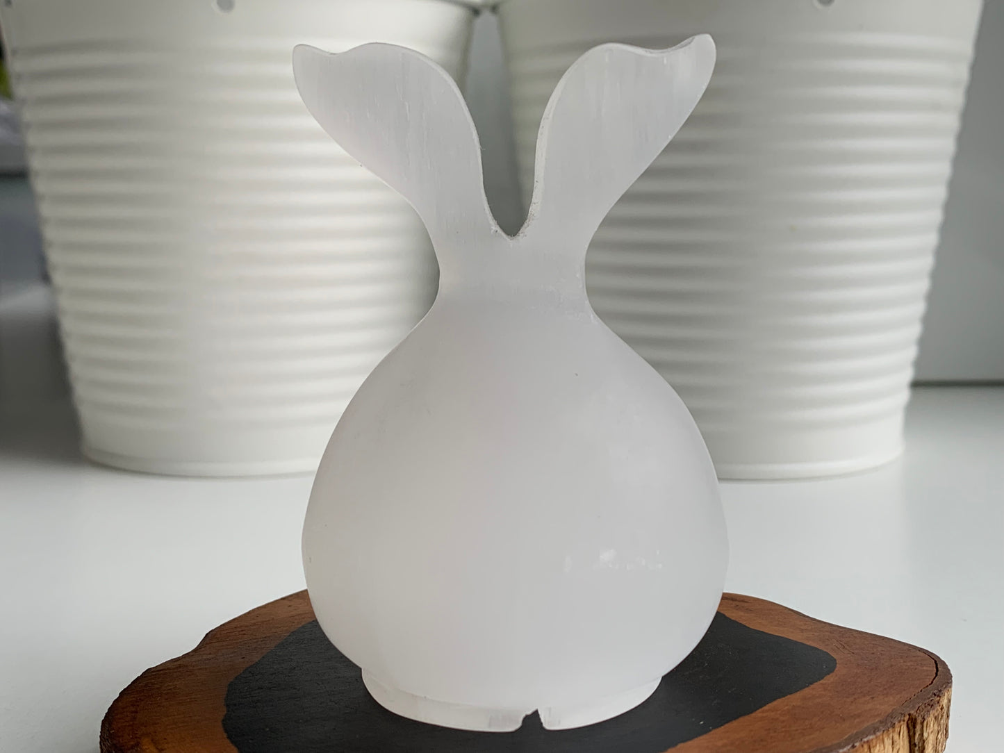 Satin Spar Bunny Head Carving