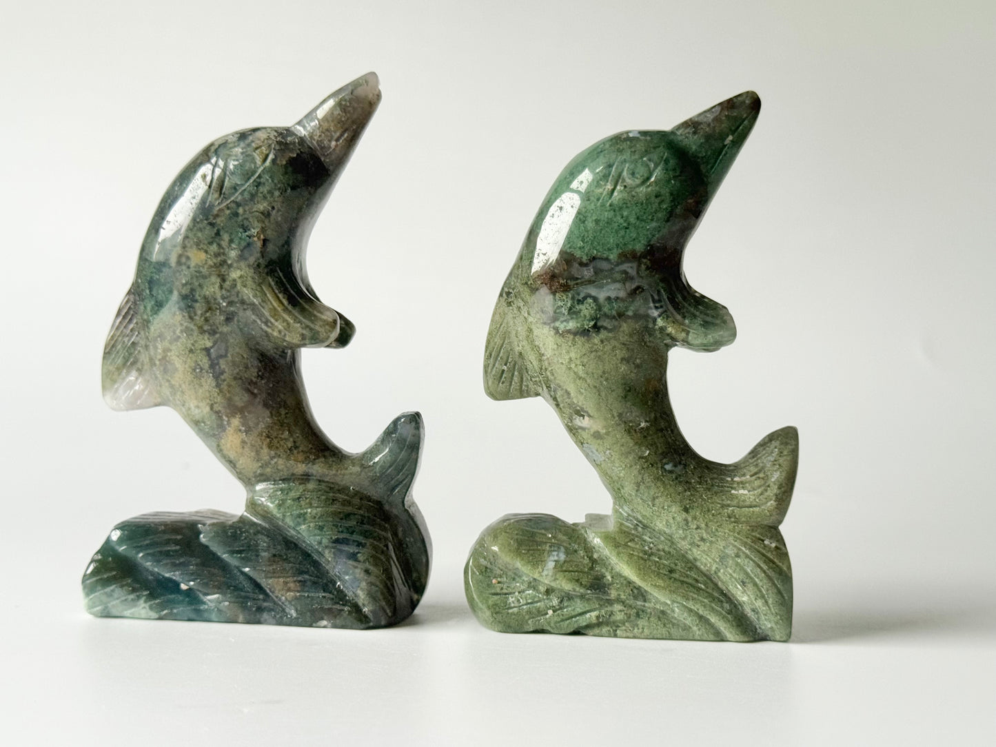 Moss Agate Dolphin Carving