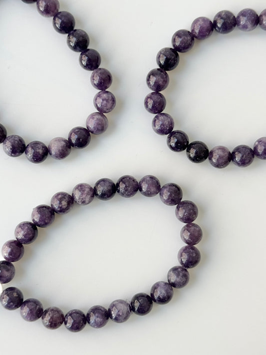 Lepidolite Round Bead Bracelet, 8mm