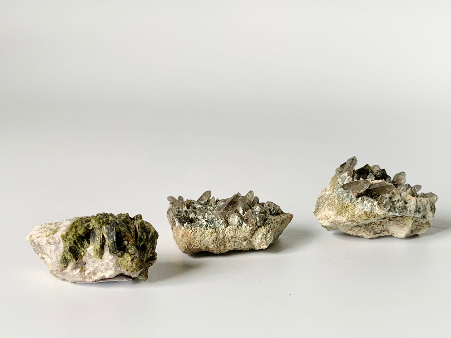 Smoky Quartz, epidote, actinolite  Small
