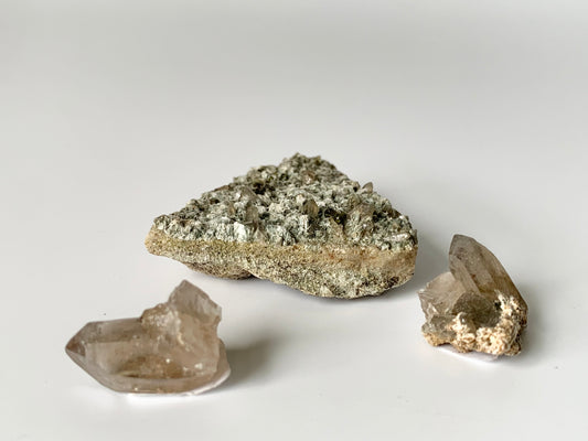 Smoky Quartz, epidote, actinolite  Small