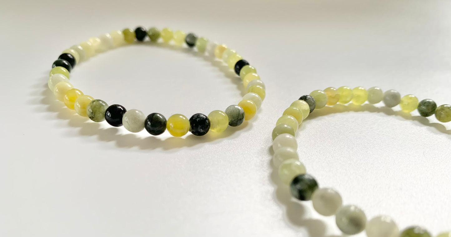 Green Jade Round Bead Bracelet, 4mm