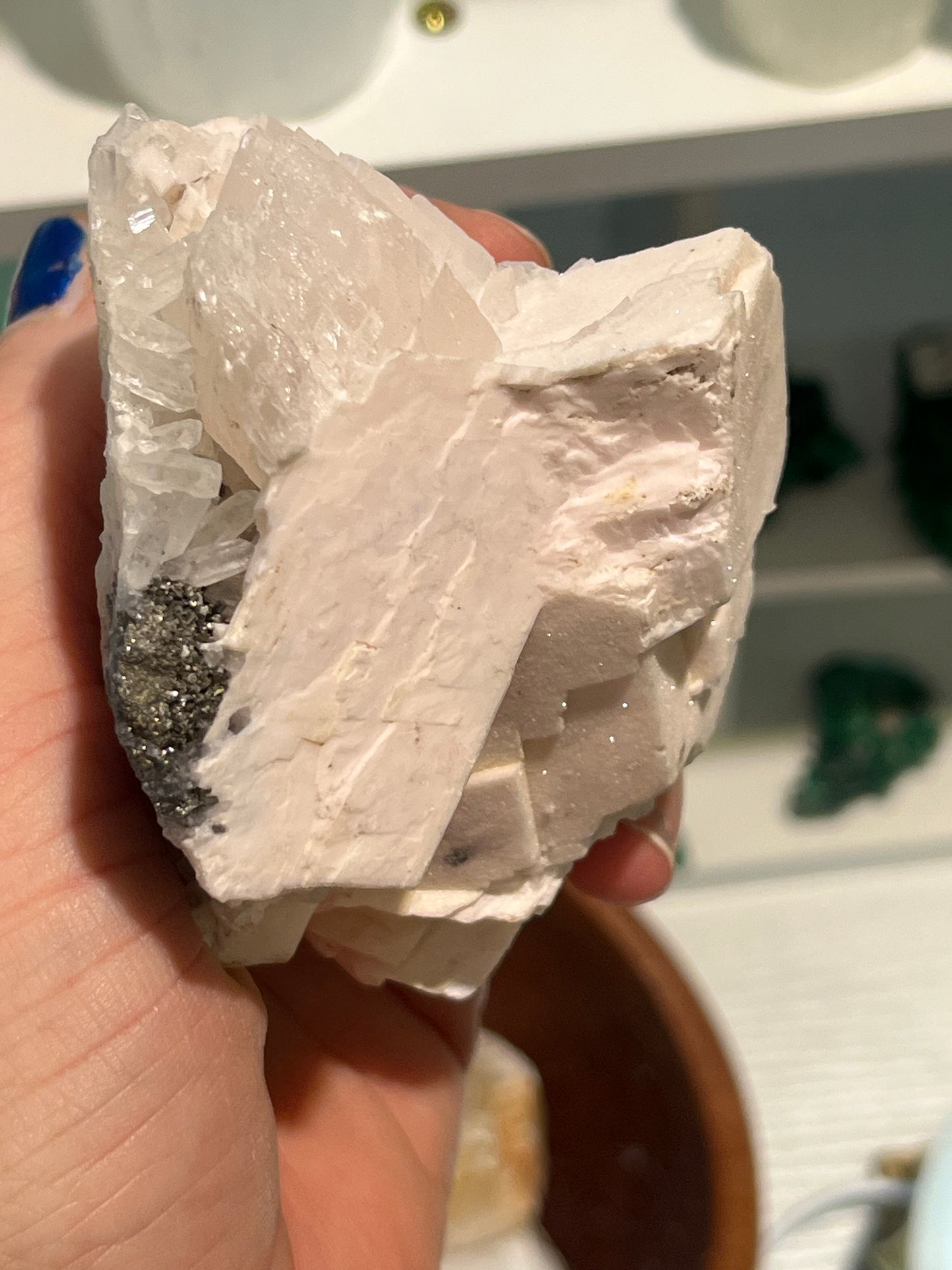 Pink Mangano Calcite Crystal Cluster, with small quartz crystals, 368grams