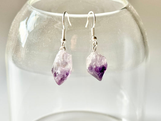 Raw Amethyst Silver Plated Earrings