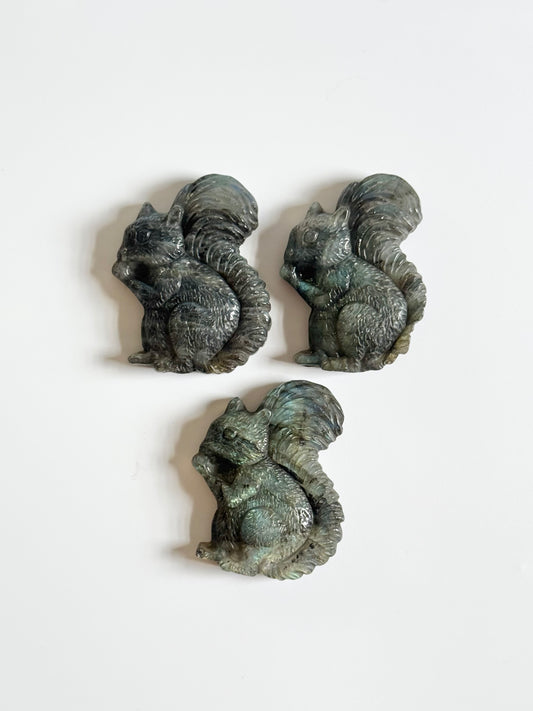 Labradorite squirrel, flat carving