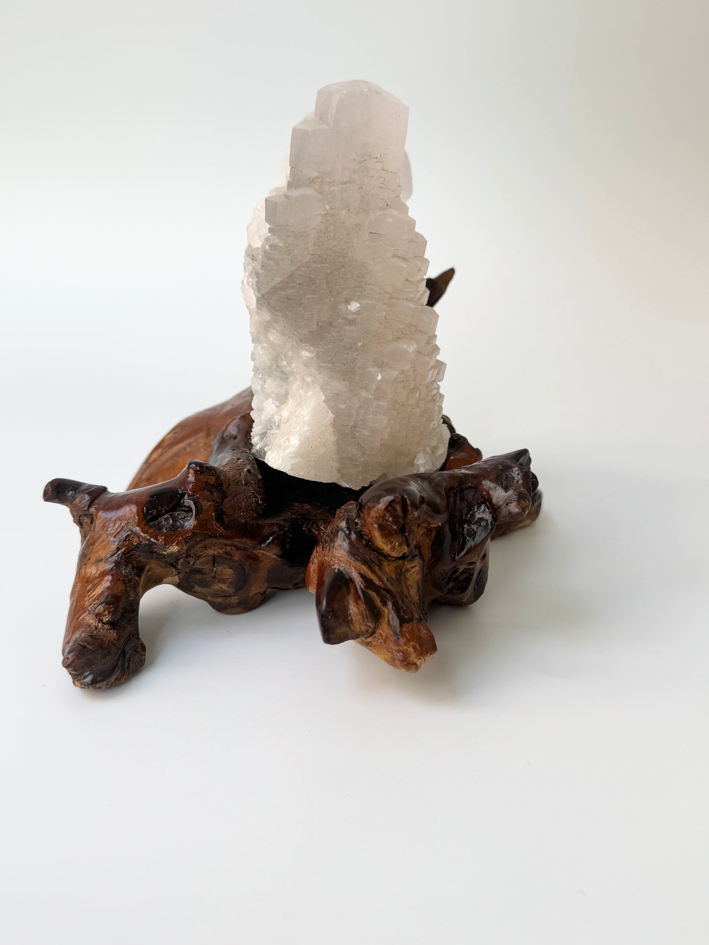 Mangano Calcite Cluster, Wooden Display