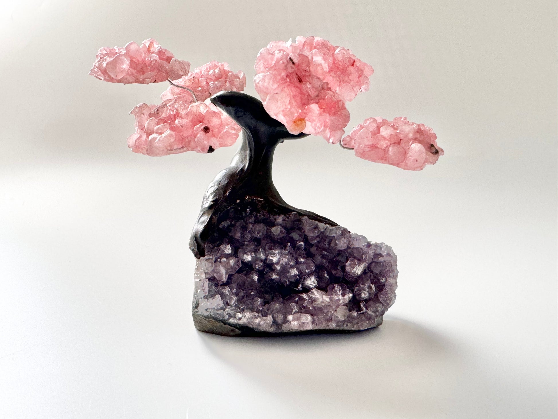 gem bonsai tree Rose Quartz Gem Bonsai Tree on Amethyst Base – Midwest Shores