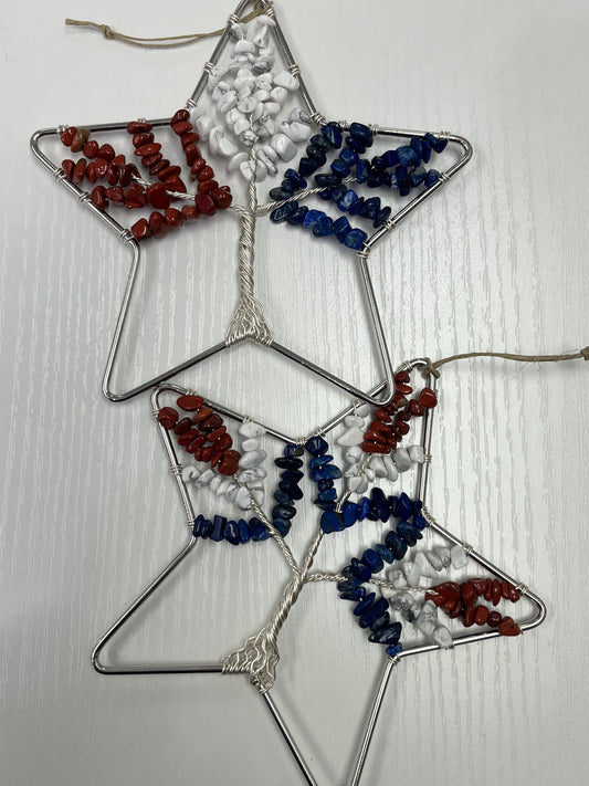 Red White and Blue Star Shaped Tree of Life Hanging