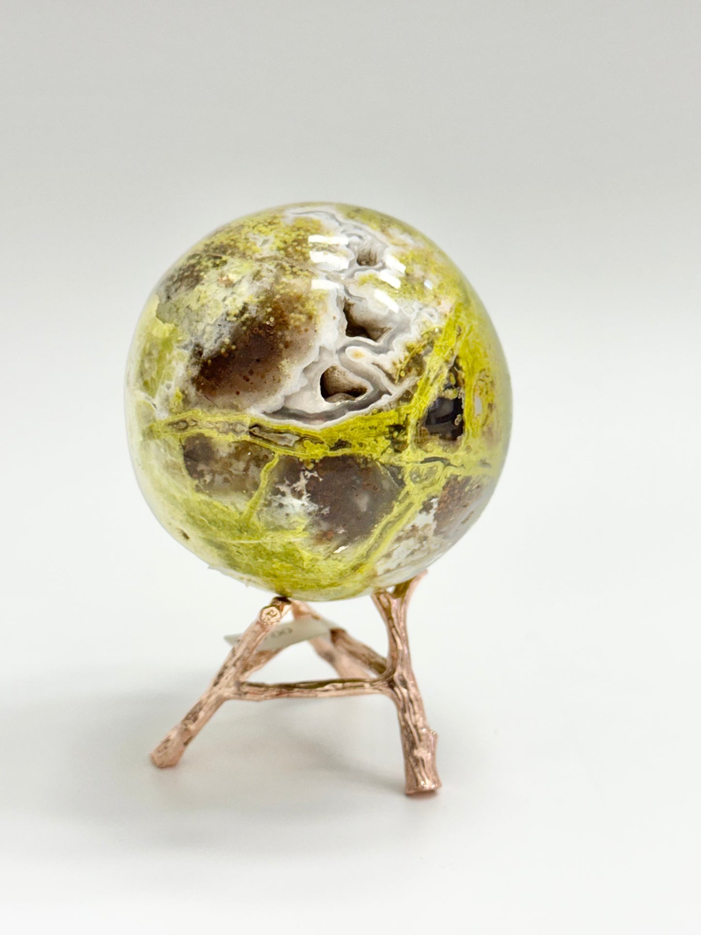 Bright Green Opal Sphere (~73mm) — Druzy Vug Pocket