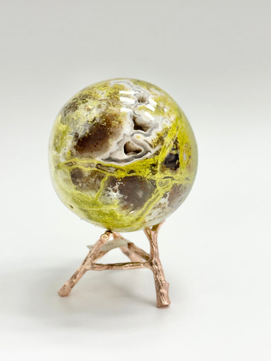 Bright Green Opal Sphere (~73mm) — Druzy Vug Pocket