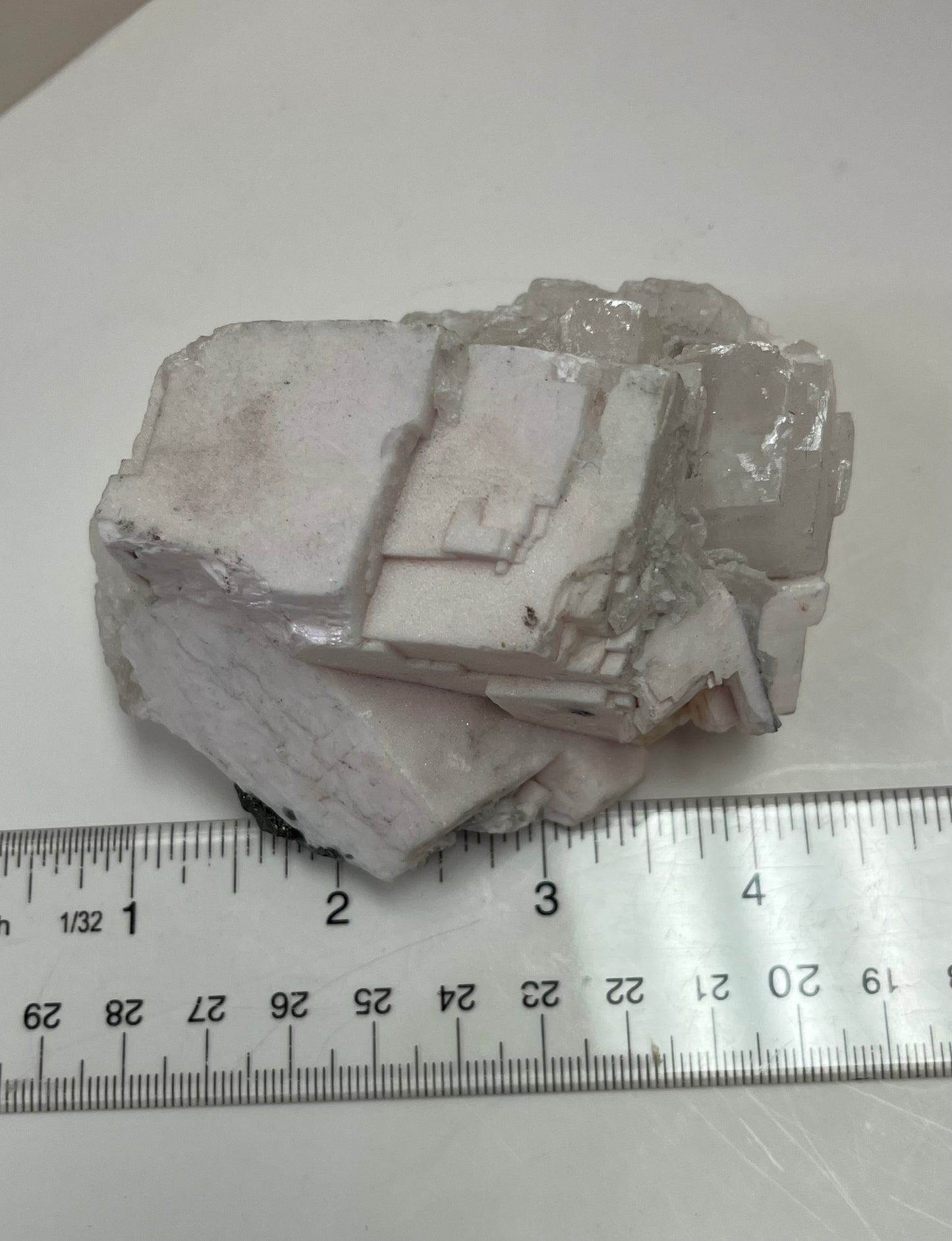 Pink Mangano Calcite Crystal Cluster, with small quartz crystals, 368grams