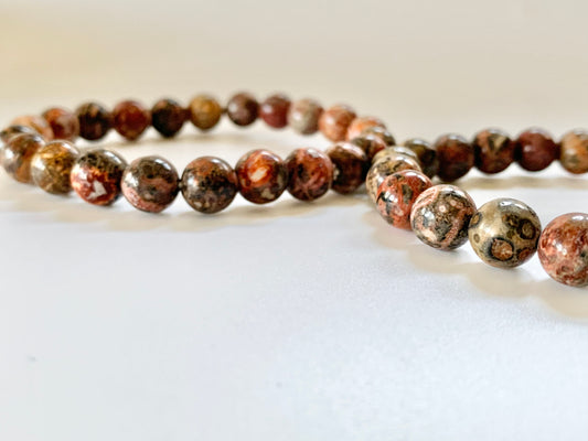 LeopardSkin Jasper Round Bead Bracelet