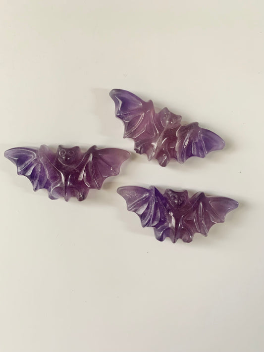 Purple Fluorite bat carving, flat