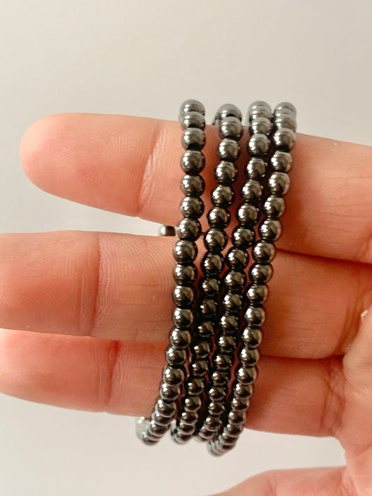 Hematite Round Bead Bracelet