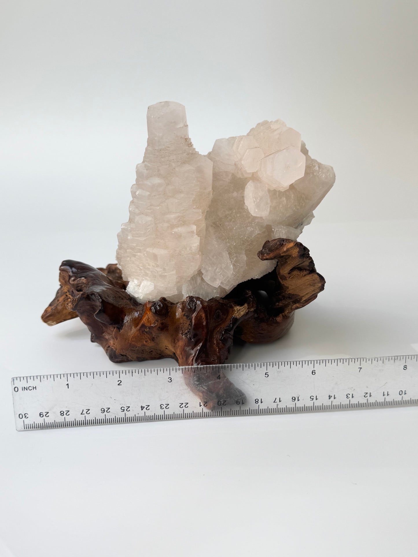 Mangano Calcite Cluster, Wooden Display