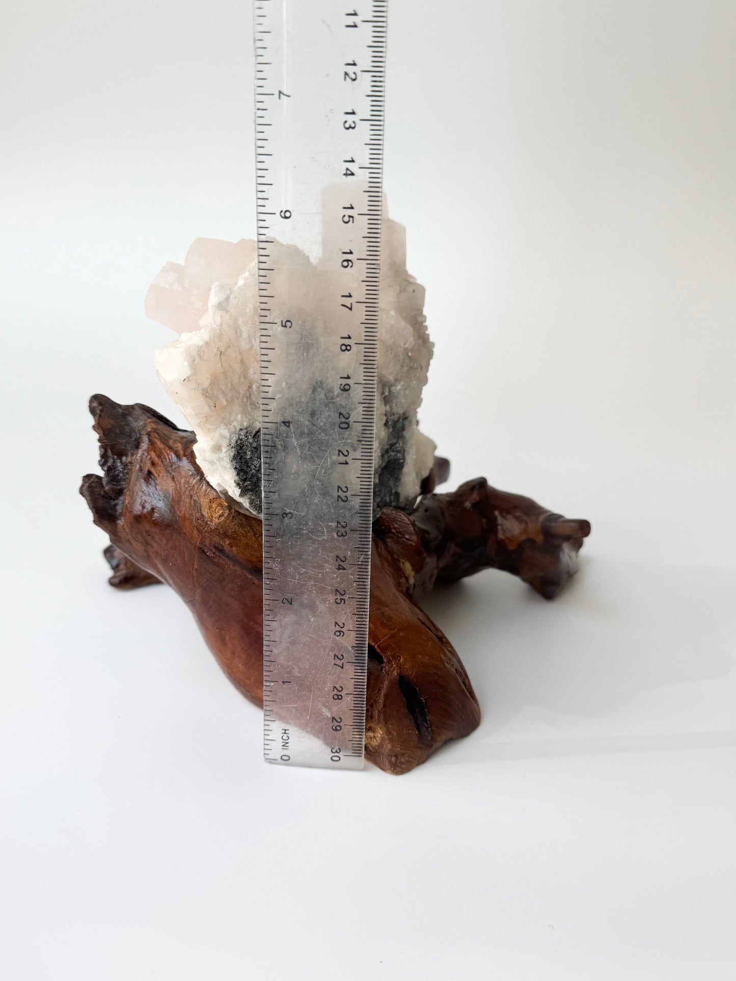 Mangano Calcite Cluster, Wooden Display