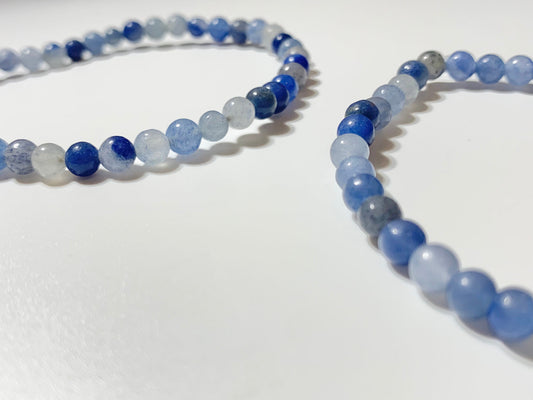 Blue Spotted Jasper Round Bead Bracelet, 4mm