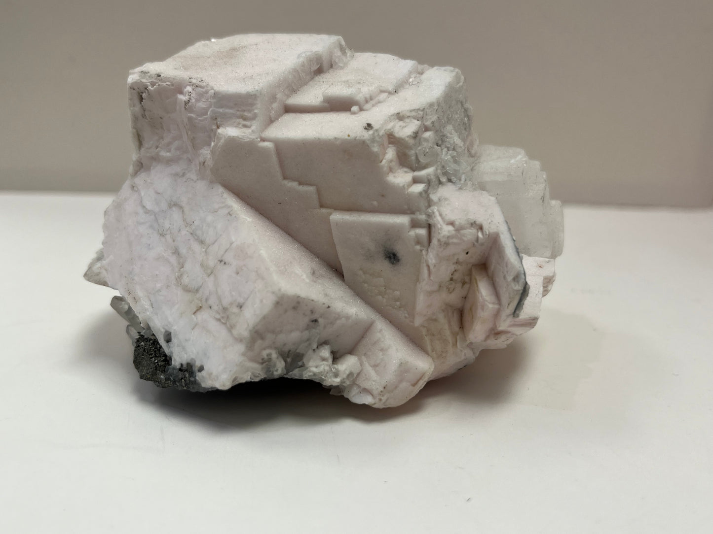 Pink Mangano Calcite Crystal Cluster, with small quartz crystals, 368grams