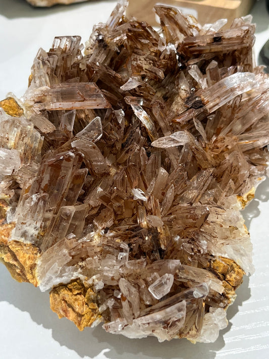 Selenite Cluster with orange/brown staining
