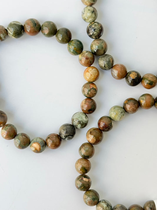 Rainforest Rhyolite (Jasper) Round Bead bracelet, 8mm