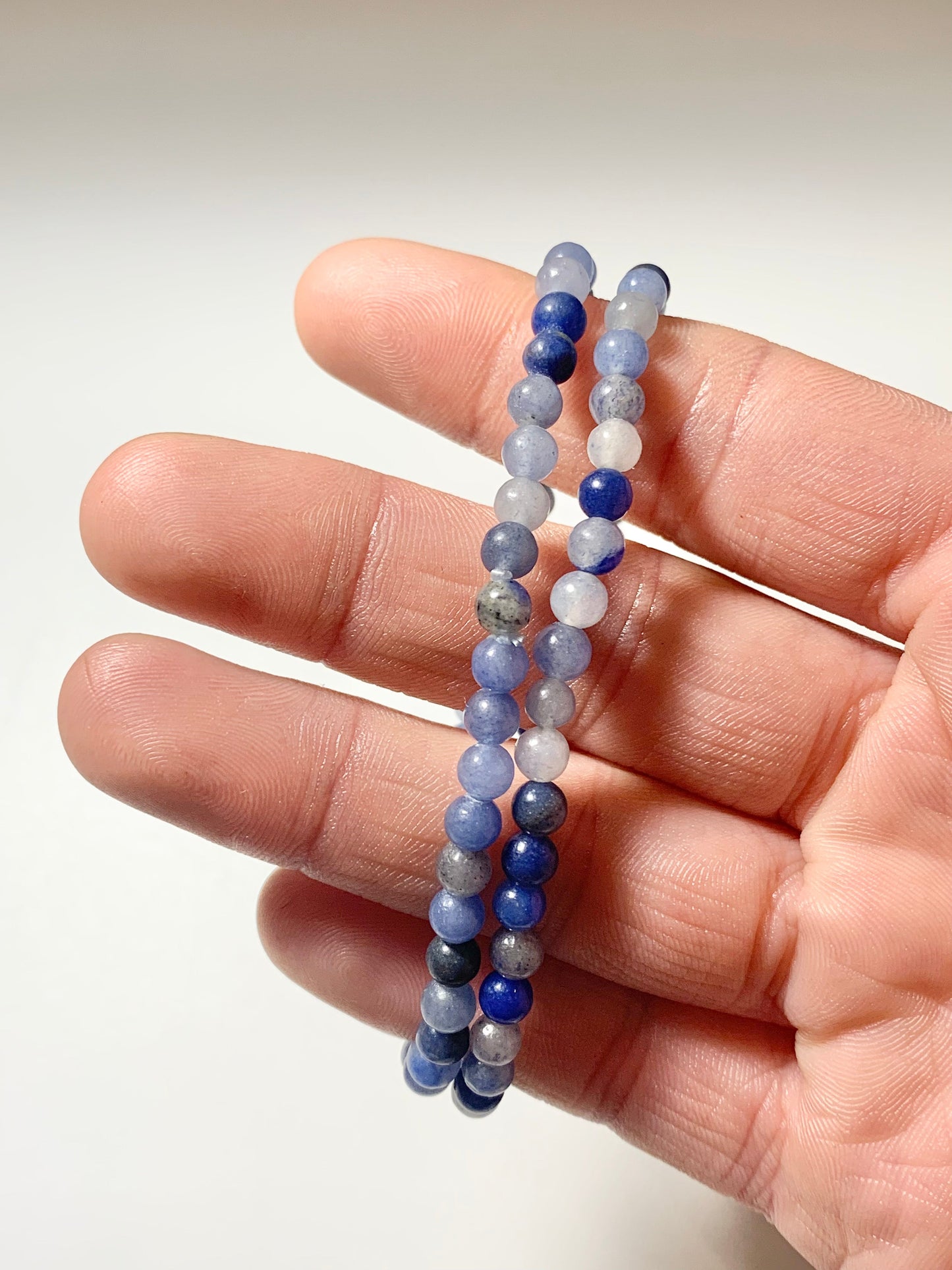 Blue Spotted Jasper Round Bead Bracelet, 4mm