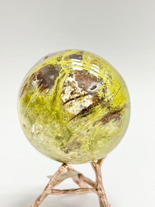 Bright Green Opal Sphere (~73mm) — Druzy Vug Pocket