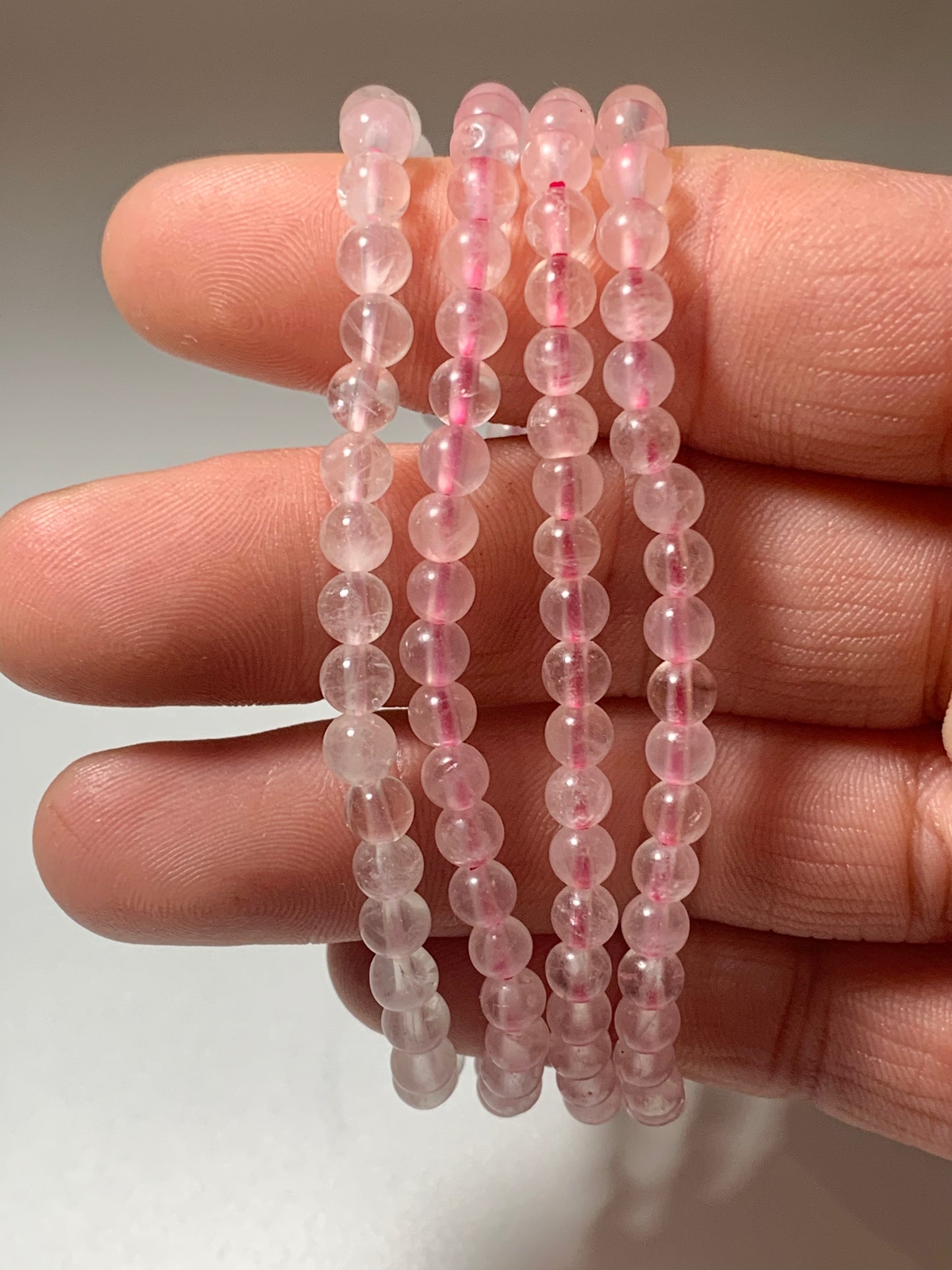 Rose Quartz Round Bead Bracelet, 4mm