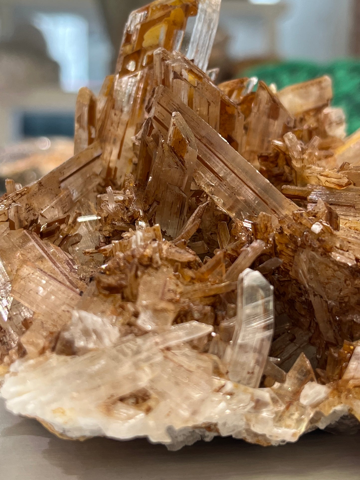 Selenite Cluster with orange/brown staining