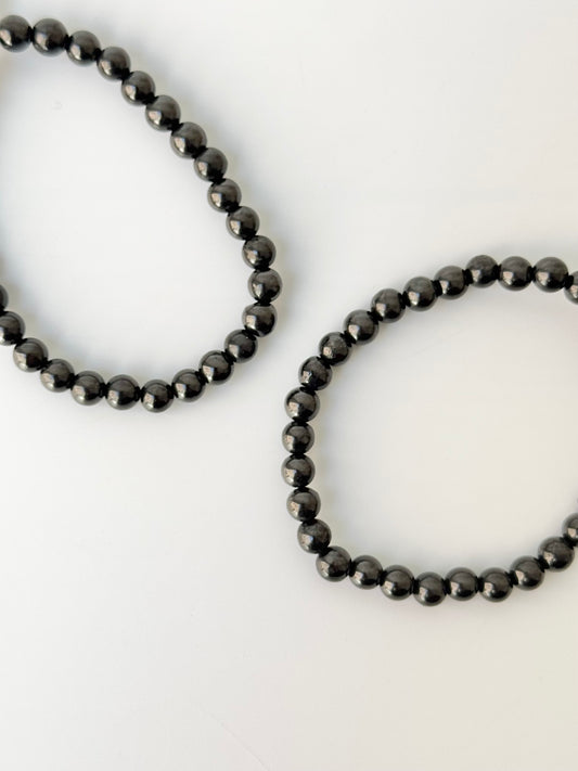 Shungite Round Bead Bracelet, 6mm