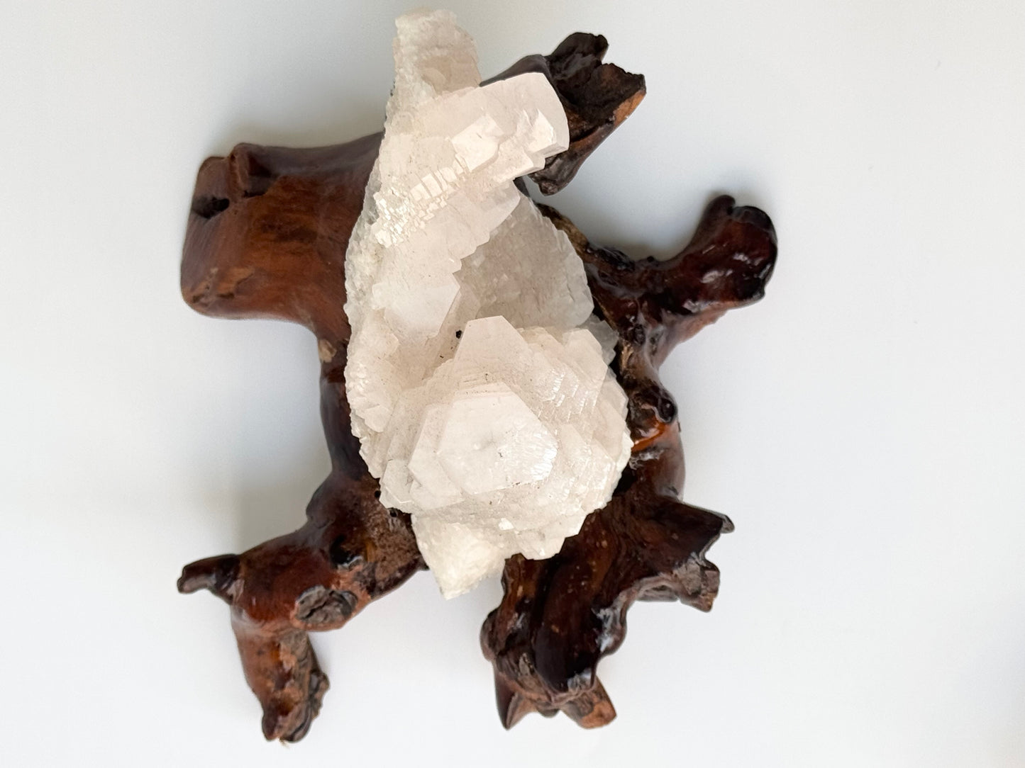 Mangano Calcite Cluster, Wooden Display