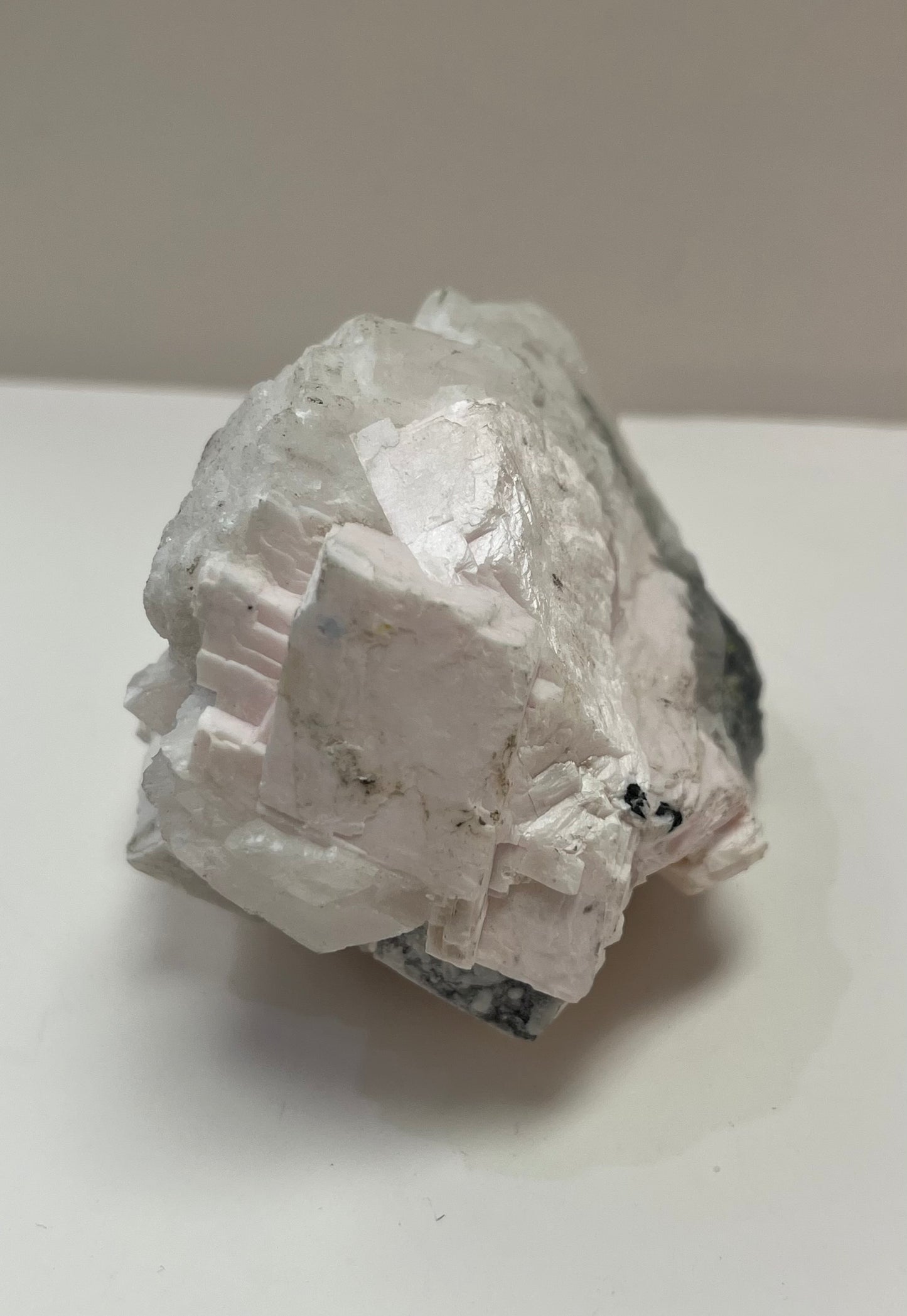 Pink Mangano Calcite Crystal Cluster, with small quartz crystals, 368grams