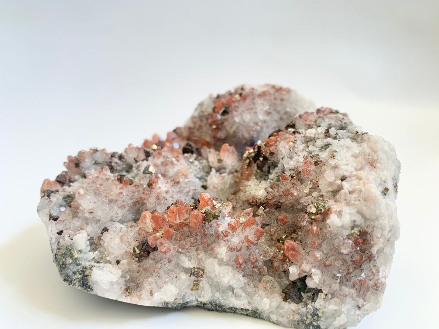Red Quartz with mini pyrite cubes Large Cluster