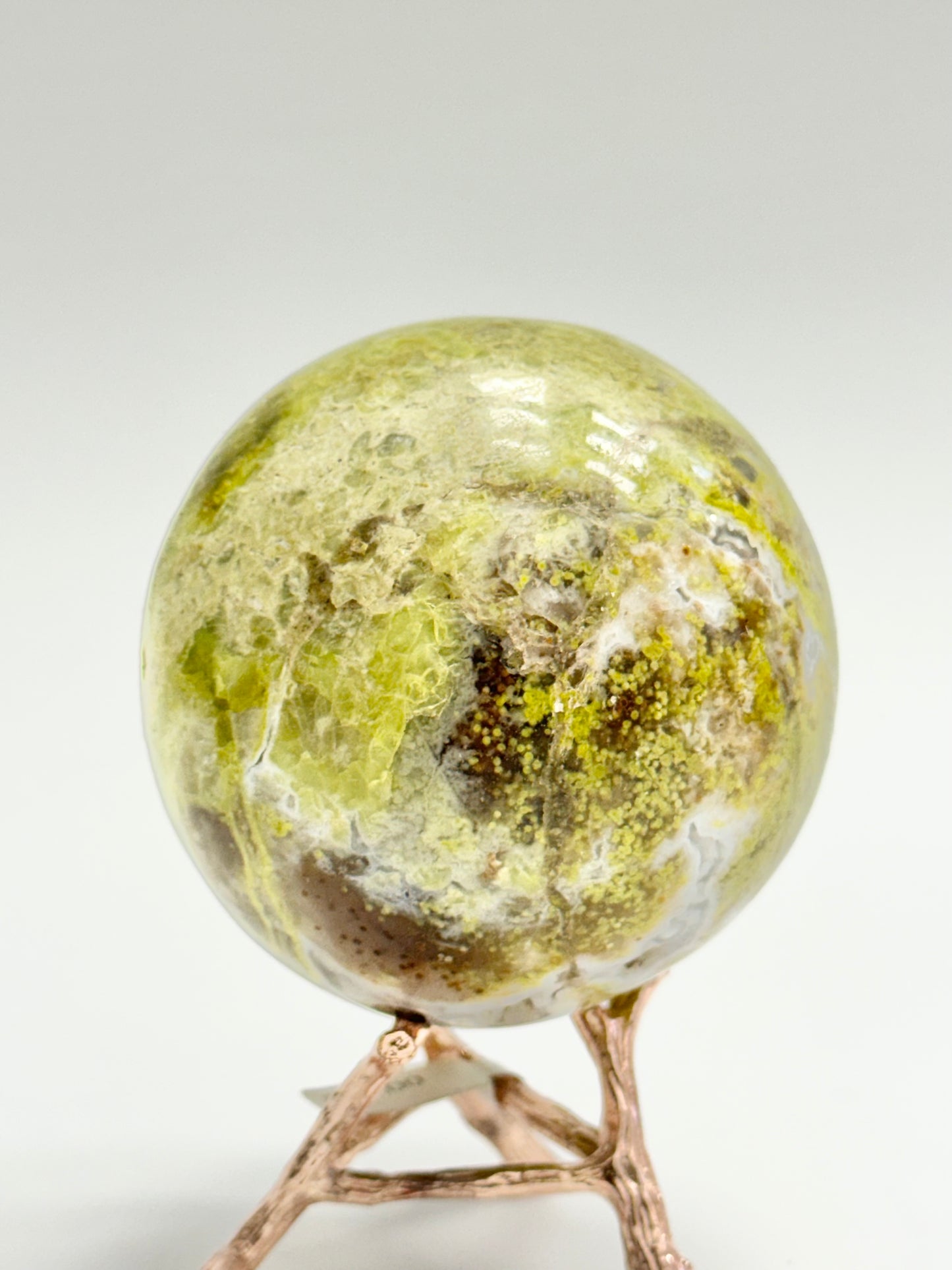 Bright Green Opal Sphere (~73mm) — Druzy Vug Pocket