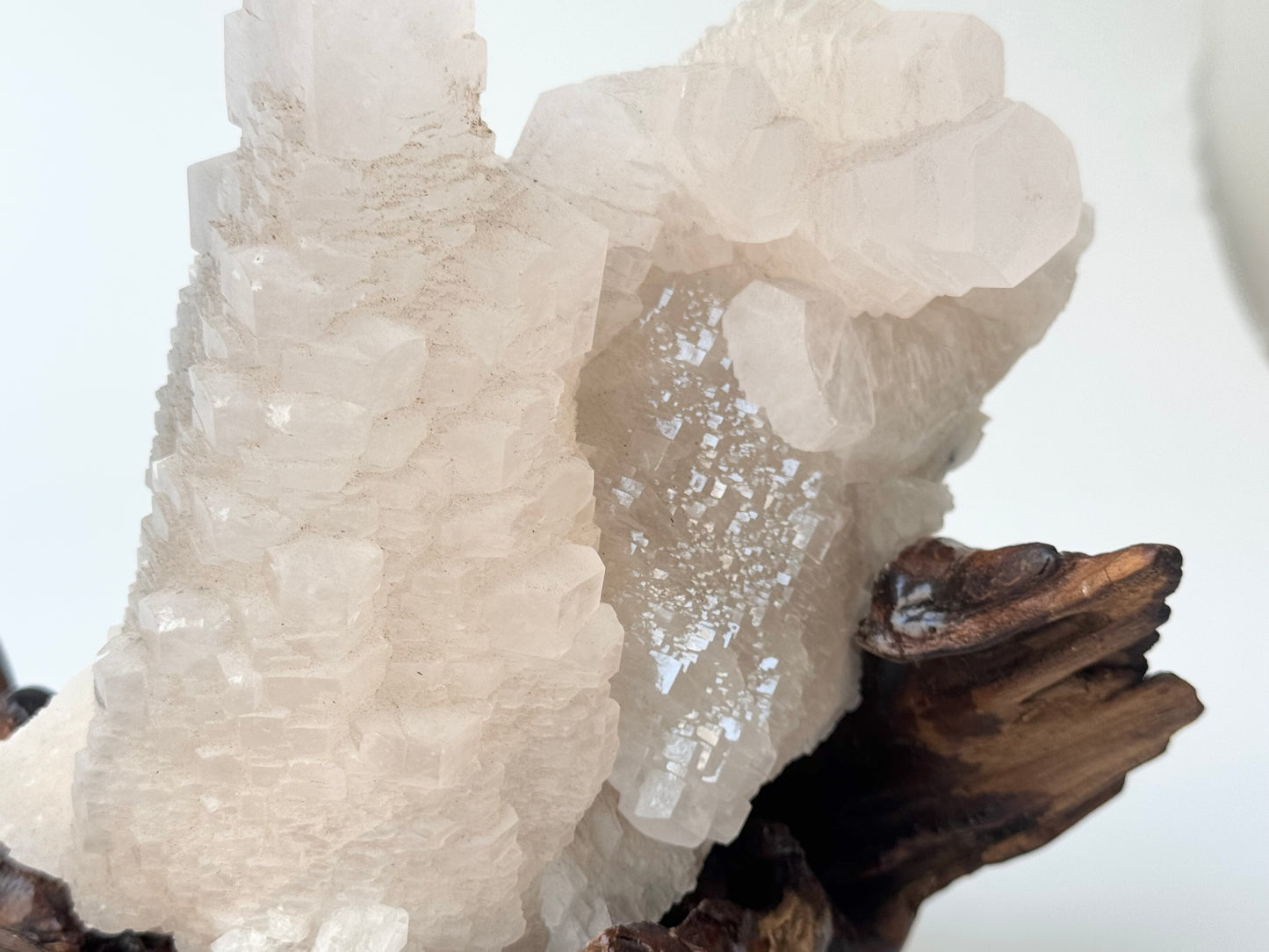 Mangano Calcite Cluster, Wooden Display