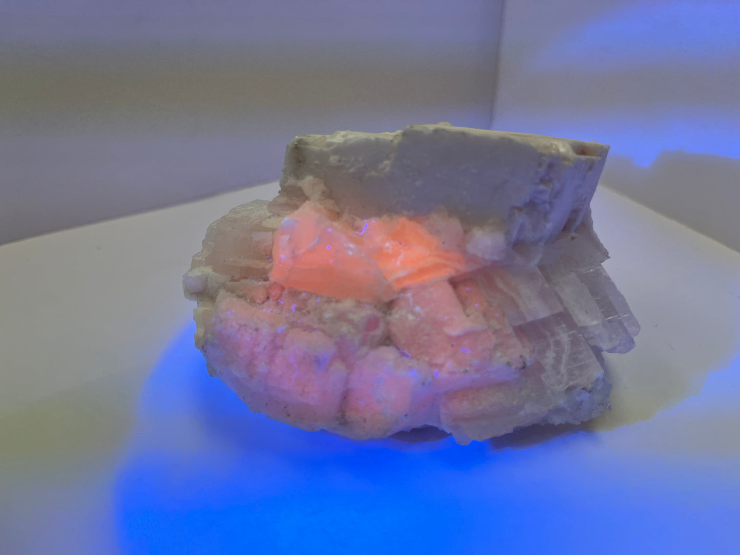 Pink Mangano Calcite Crystal Cluster, with small quartz crystals, 368grams