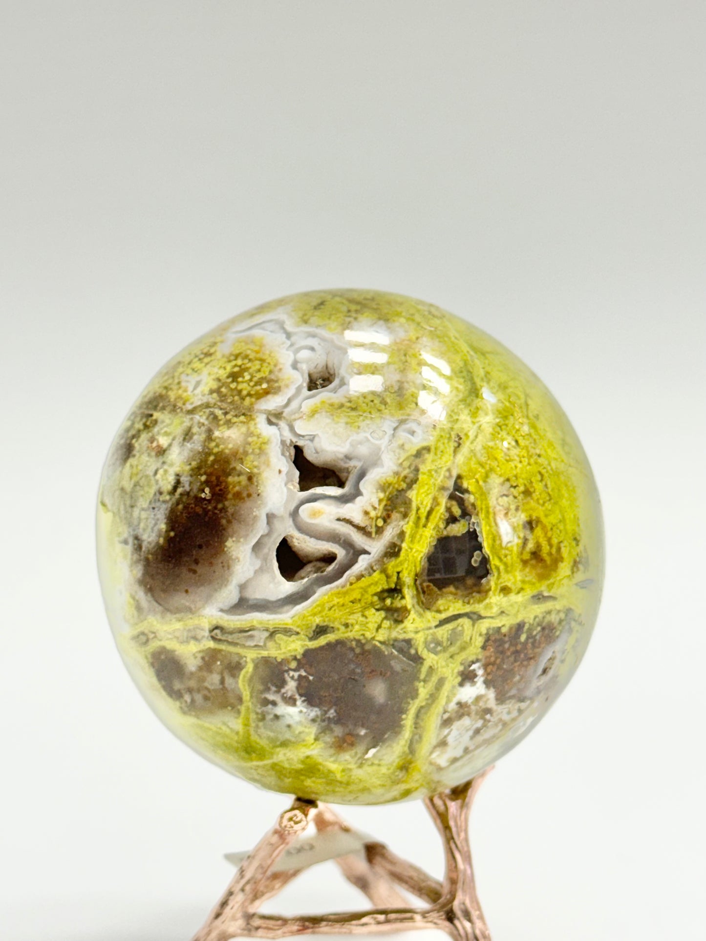 Bright Green Opal Sphere (~73mm) — Druzy Vug Pocket