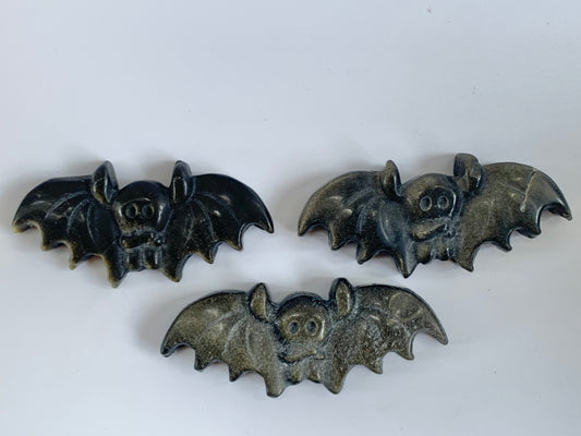 Sheen Obsidian Bat Carving, flat