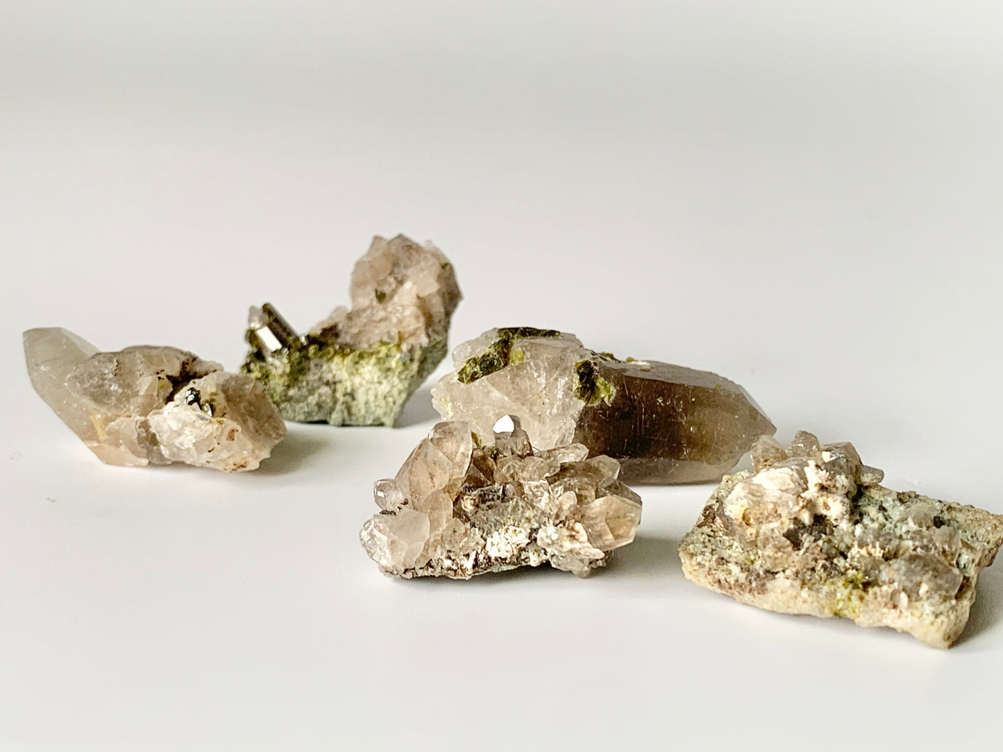 Smoky Quartz, epidote, actinolite  Small