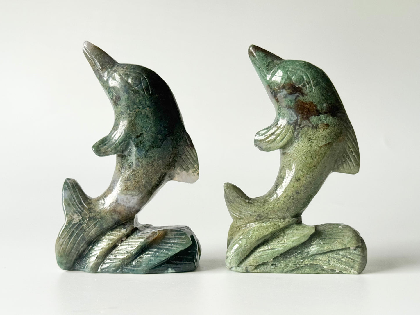 Moss Agate Dolphin Carving