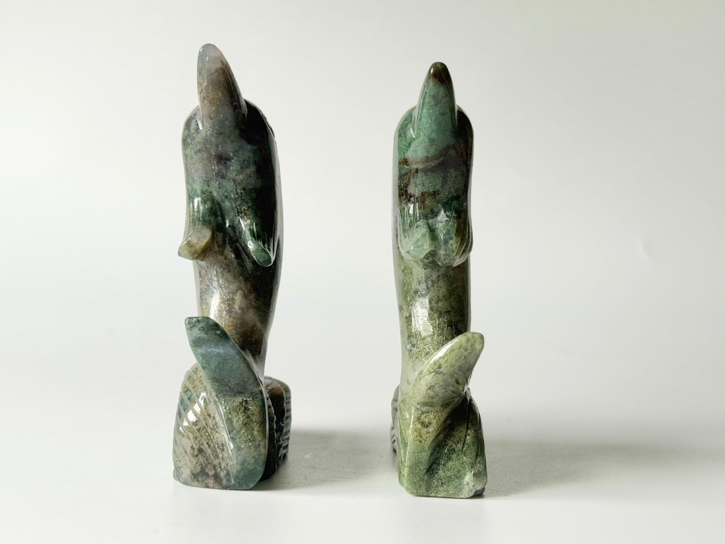 Moss Agate Dolphin Carving