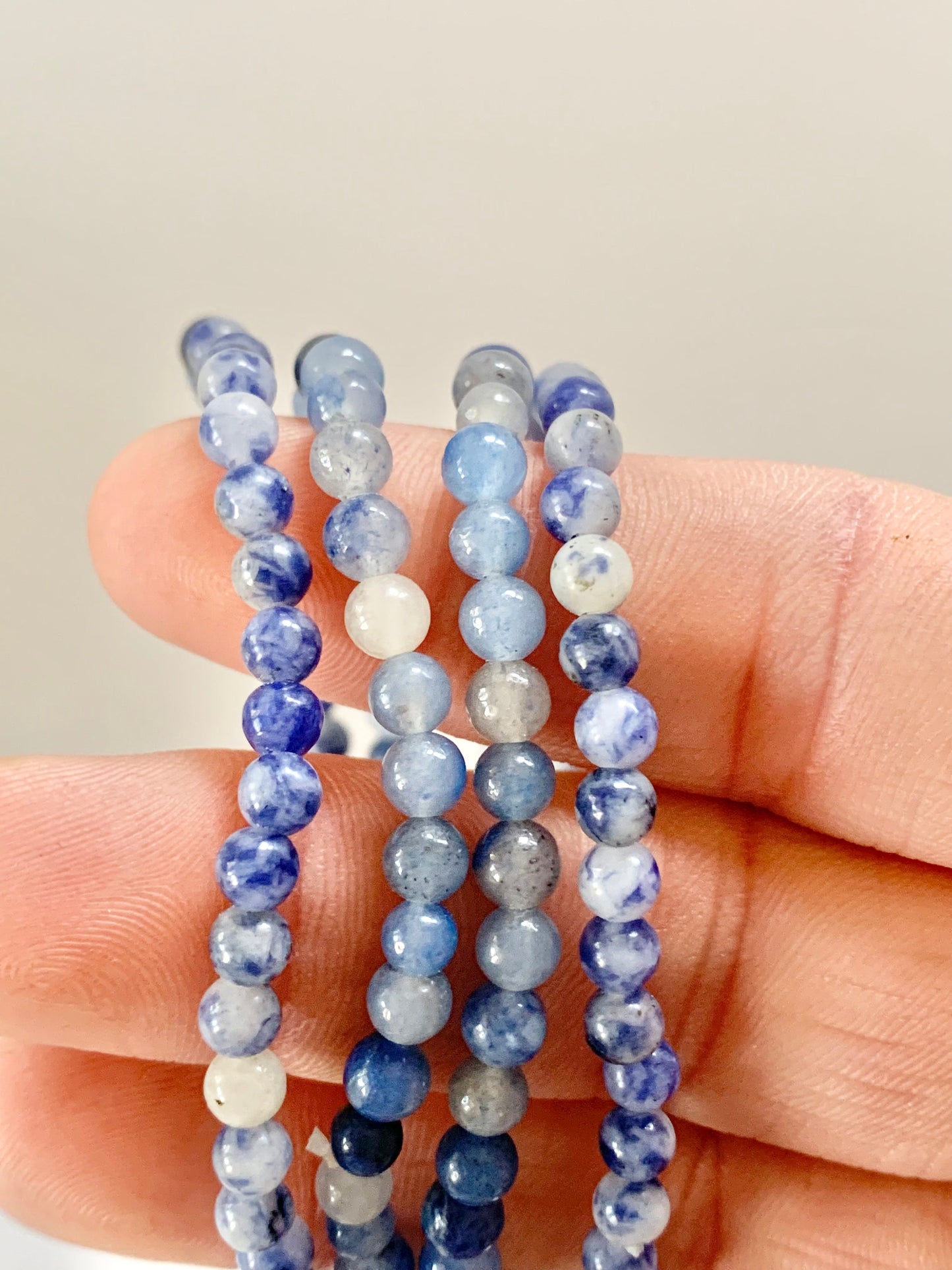 Blue Spotted Jasper Round Bead Bracelet, 4mm