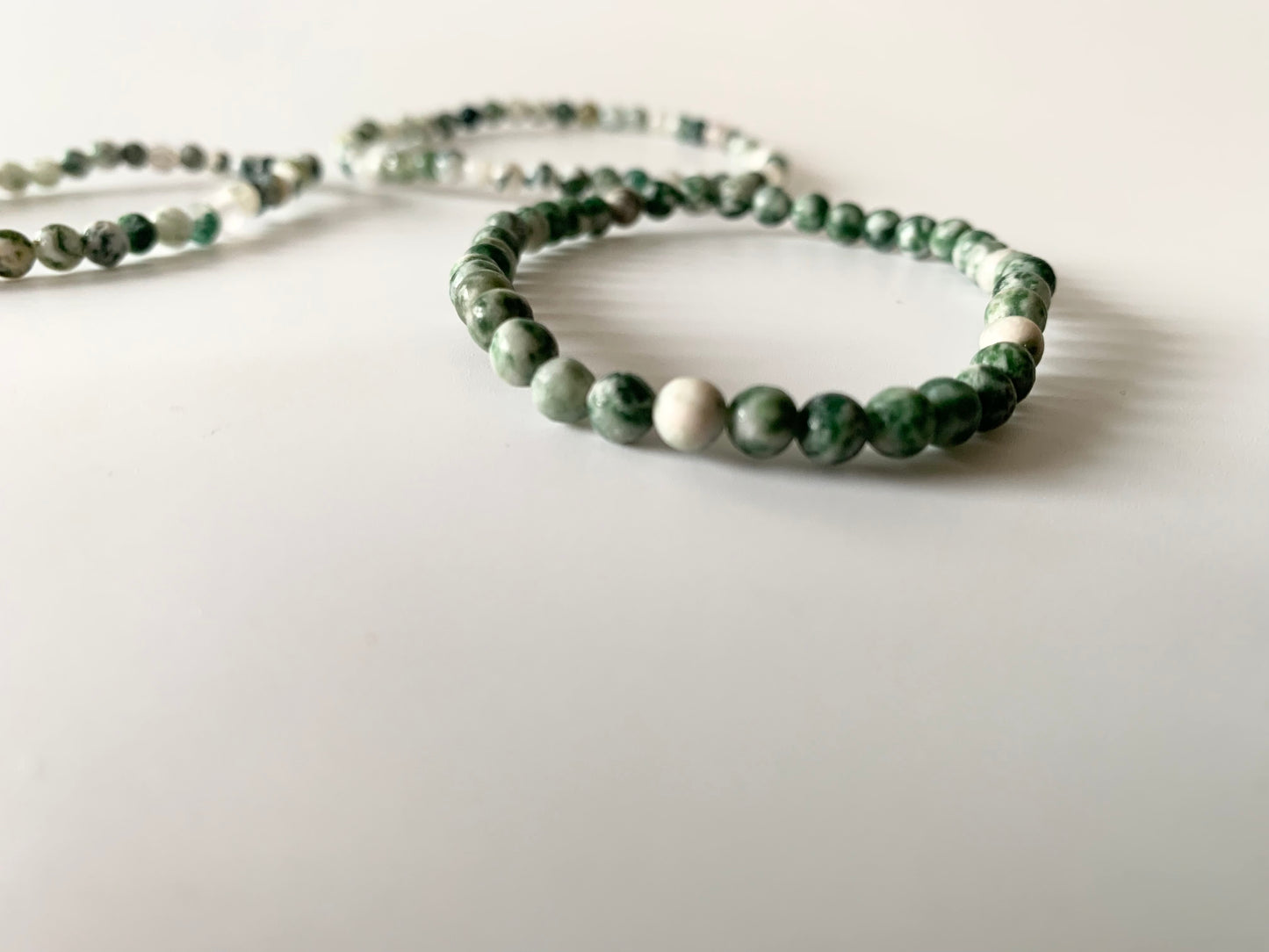 Green Tree Agate Bead Bracelet, 4mm