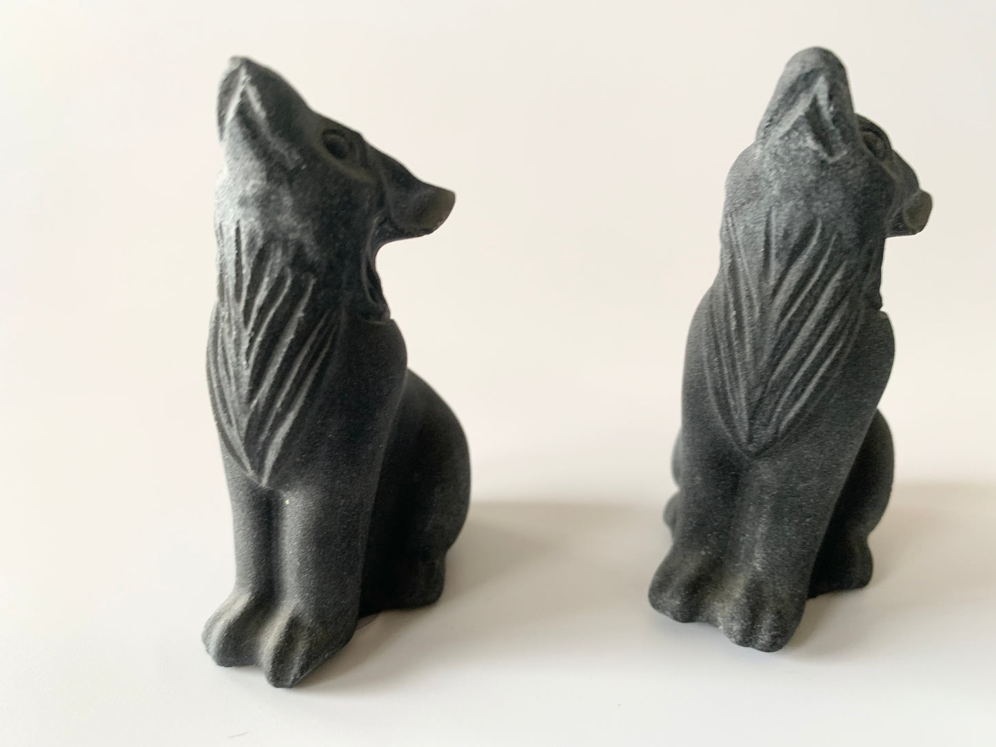 Howling Wolf Carving, Black Obsidian