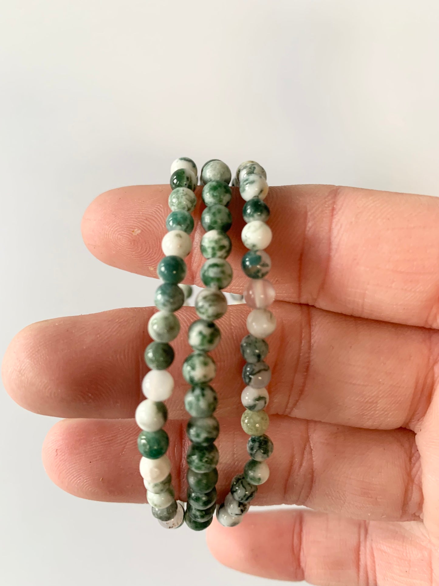 Green Tree Agate Bead Bracelet, 4mm