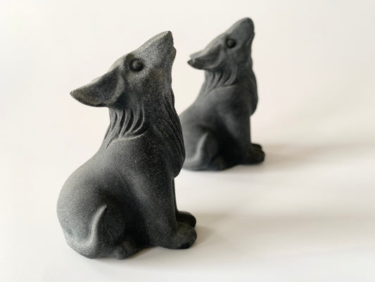 Howling Wolf Carving, Black Obsidian