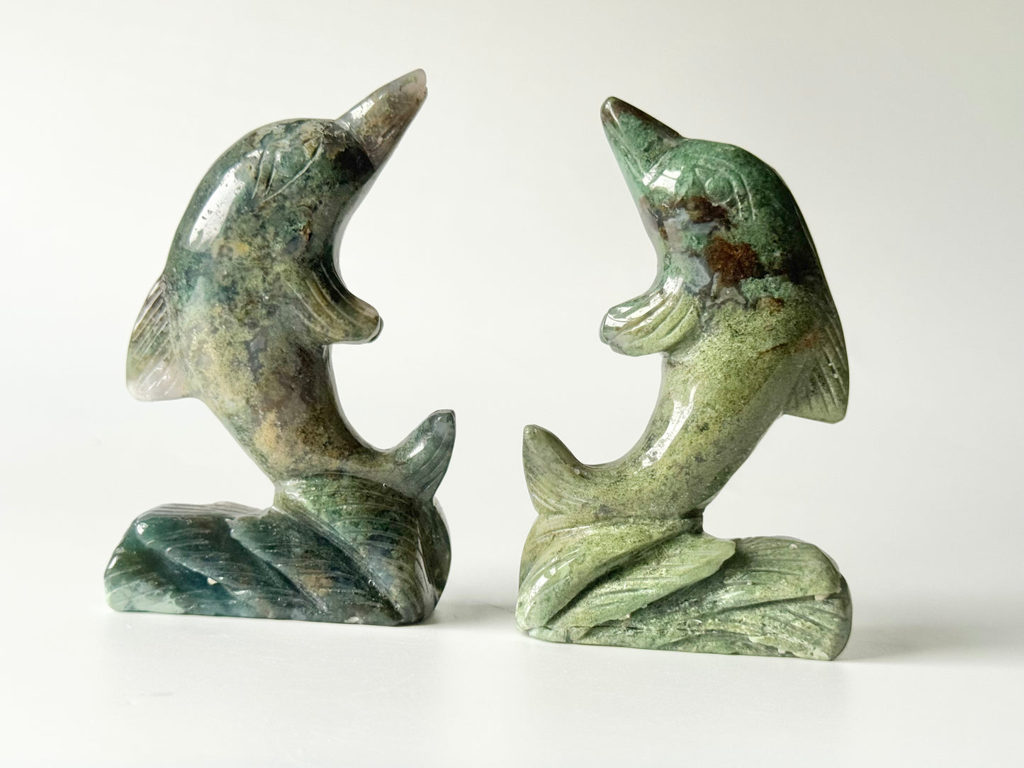 Moss Agate Dolphin Carving